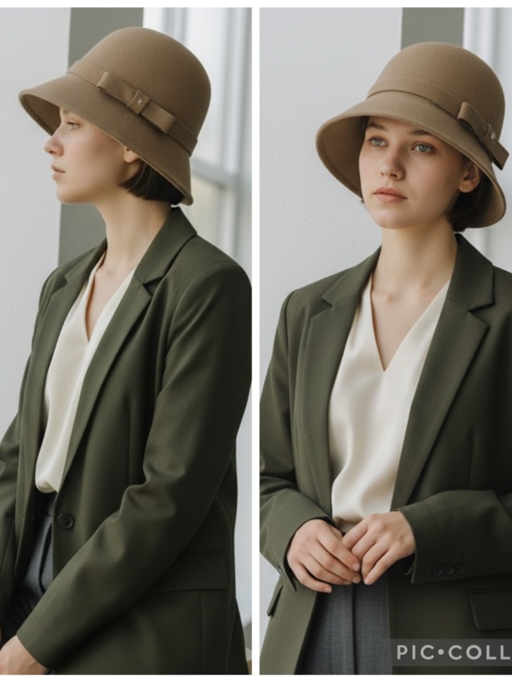 Nordstrom Light Brown Wool Felt Cloche Hat Bow Detail Vintage Style Size OS